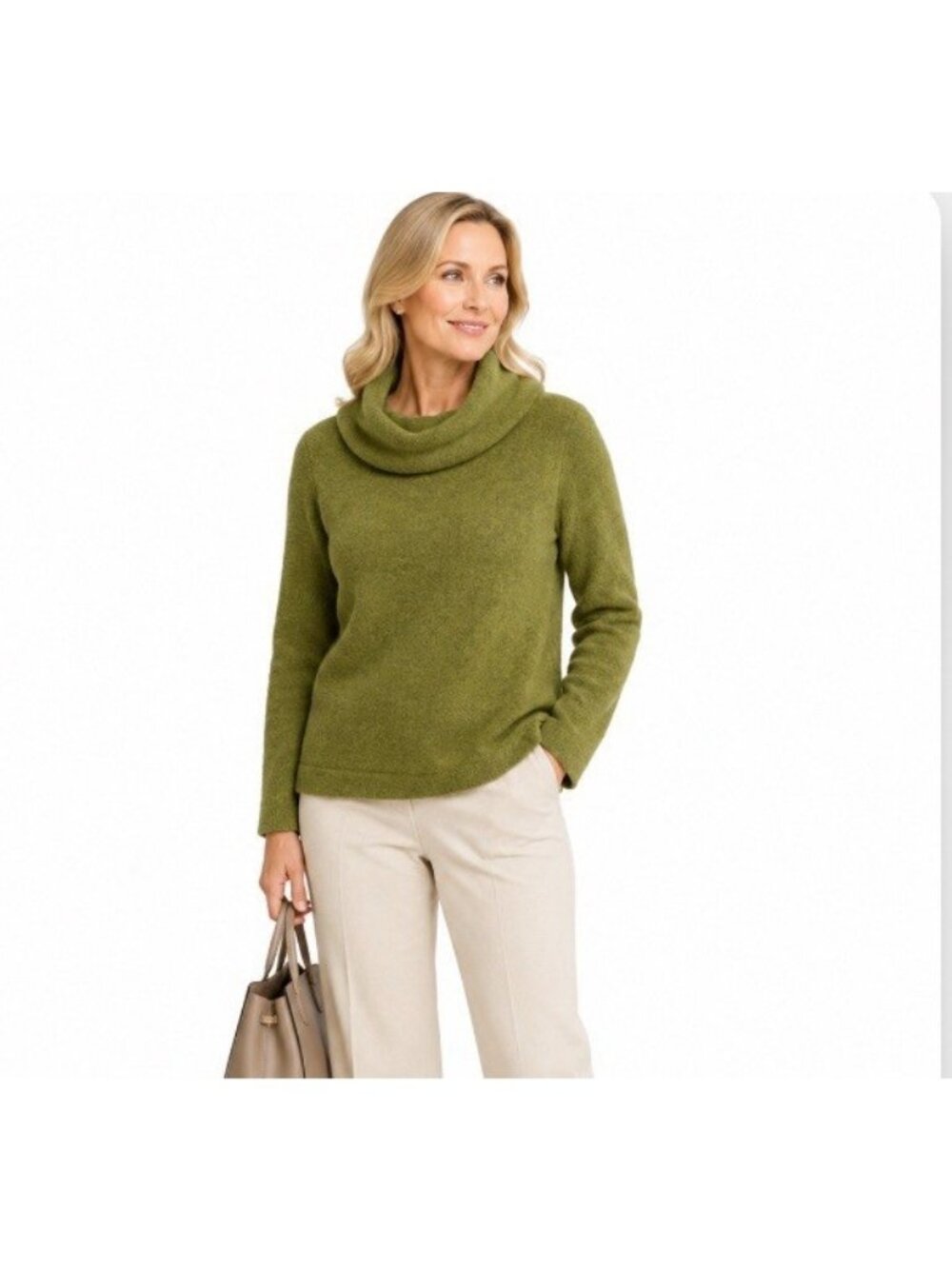 Amore Womens Sweater Sz M Wool Cowl neck Olive Green L/S Pullover